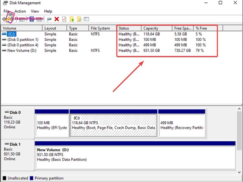 Kiểm tra bằng Disk Manager