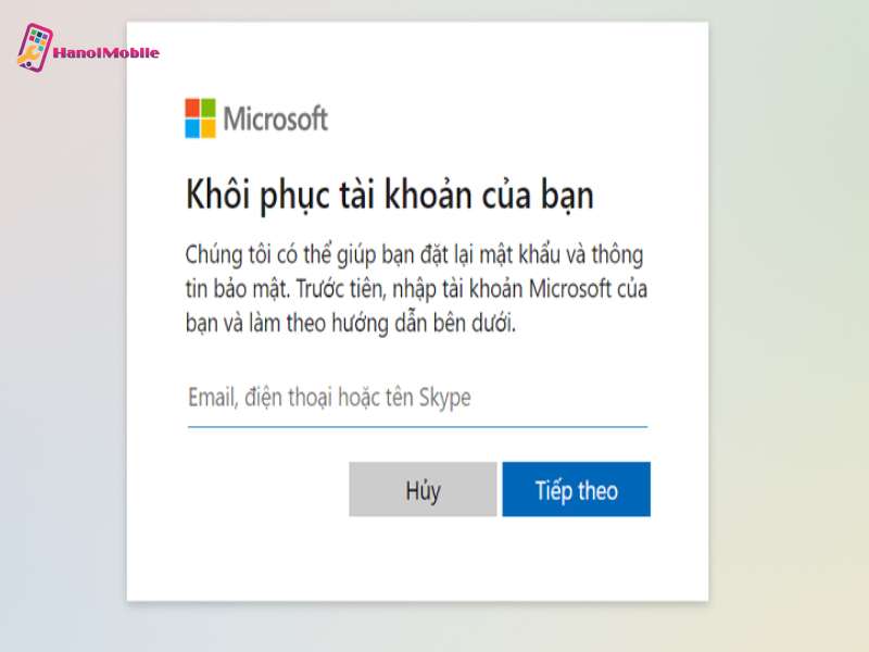 Sử dụng tài khoản mail Outlook để cài đặt lại mật khẩu