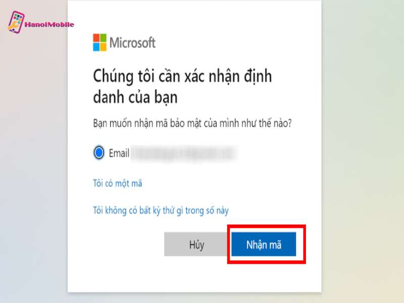 Sử dụng tài khoản mail Outlook để cài đặt lại mật khẩu