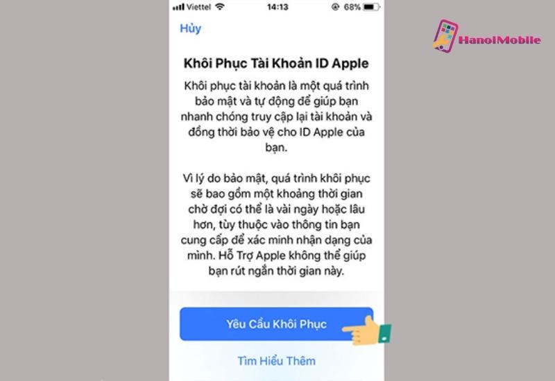 Khôi phục tài khoản iCloud qua điện thoại