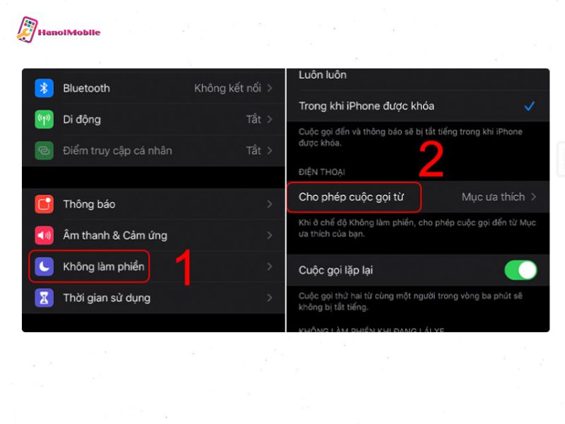 Chọn mục không làm phiền từ mục cài đặt trên iPhone