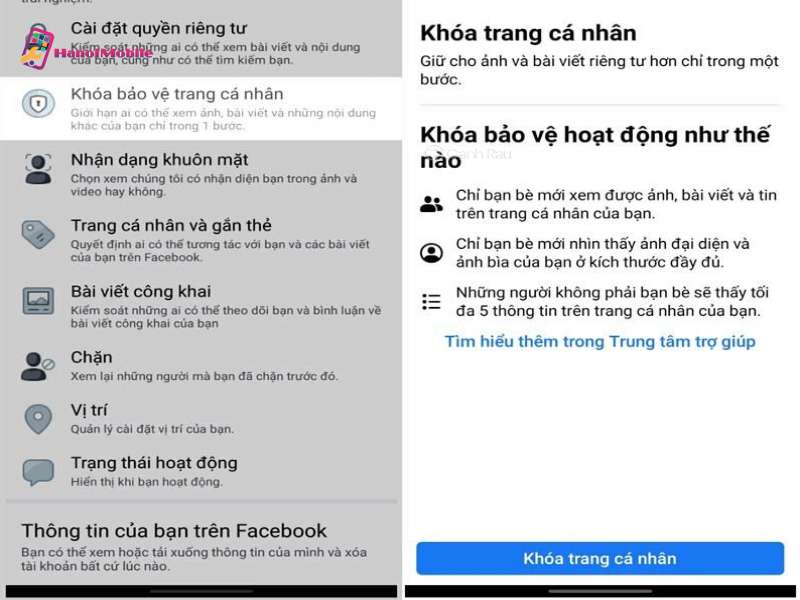 Cách khóa trang cá nhân bằng điện thoại