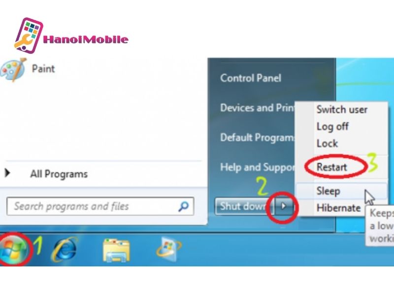 Khởi động lại máy tính dùng hệ điều hành Windows 7