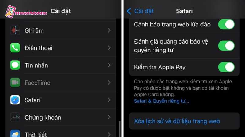 Xóa dữ liệu Safari và cookie