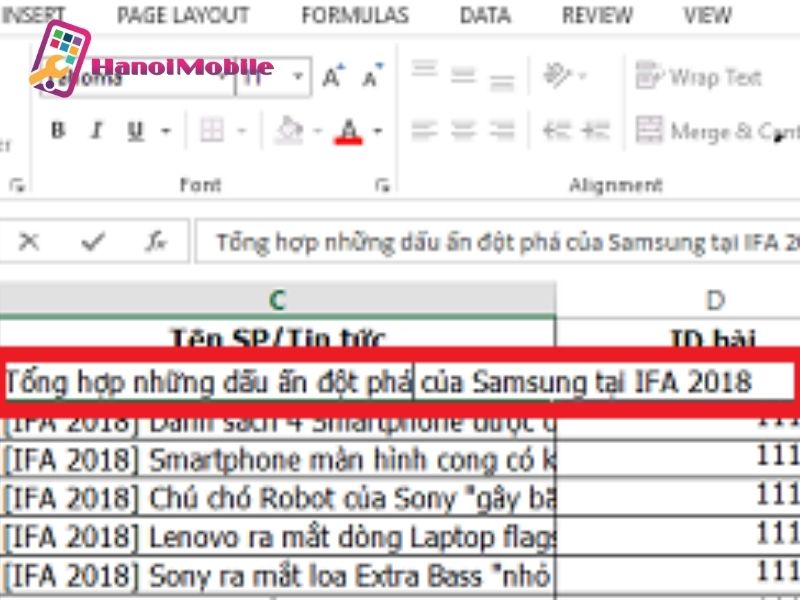 Cách xuống dòng trong Excel