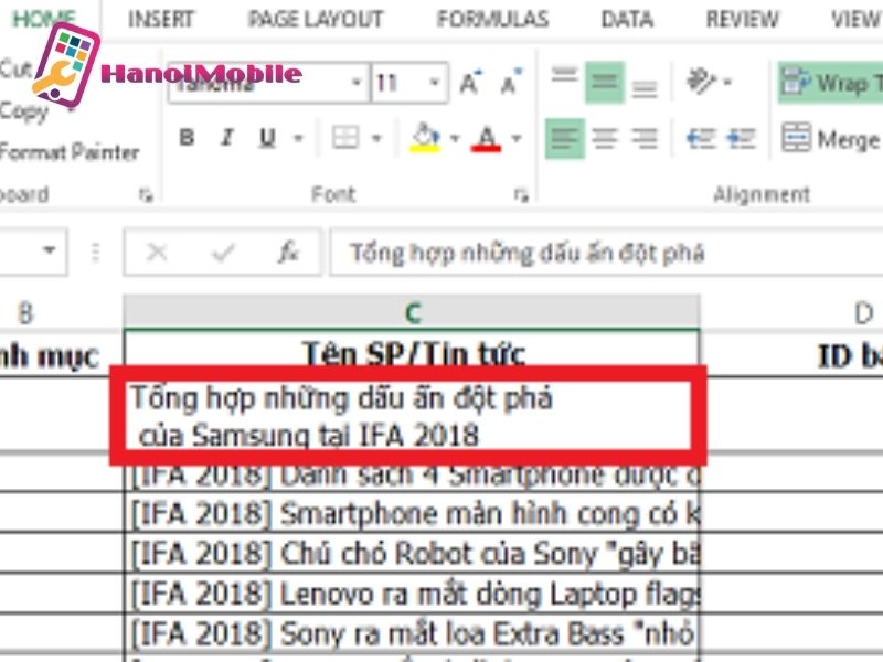 Cách xuống dòng trong Excel