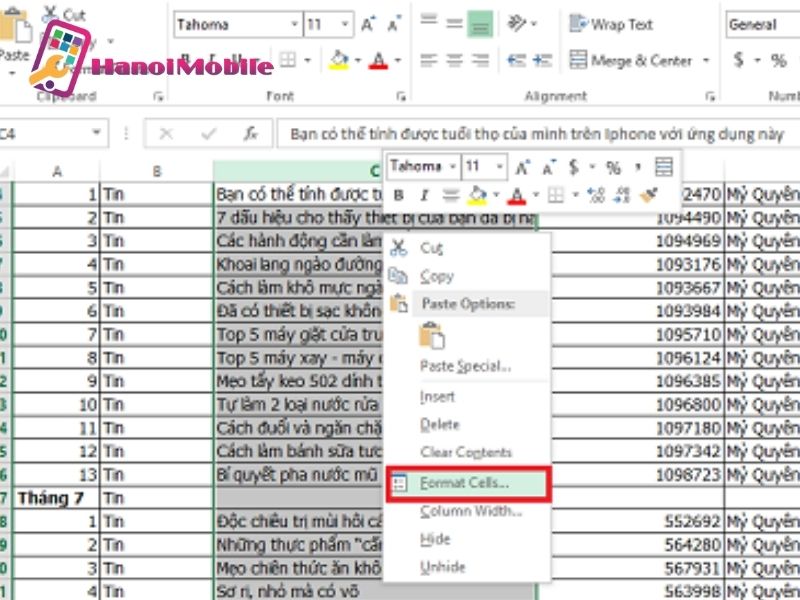 Cách xuống dòng trong Excel