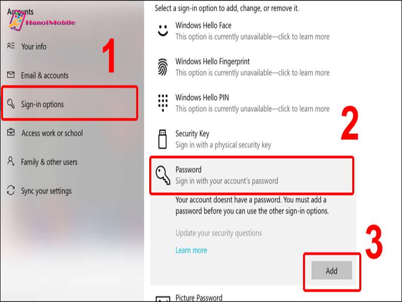 Cách cài đặt mật khẩu máy tính Windows 10