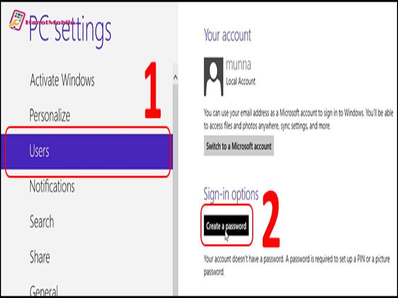 Cách cài đặt mật khẩu máy tính Windows 8 hoặc 8.1