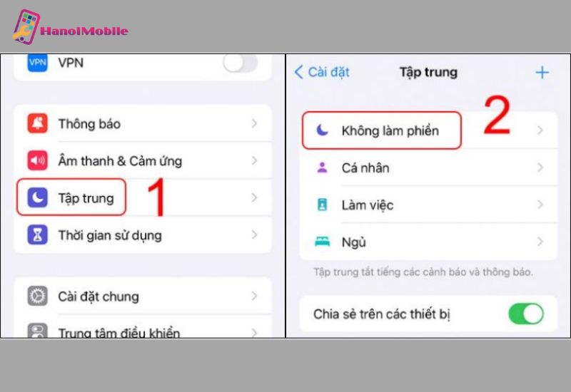 Trong mục cài đặt chọn tập trung chọn profile