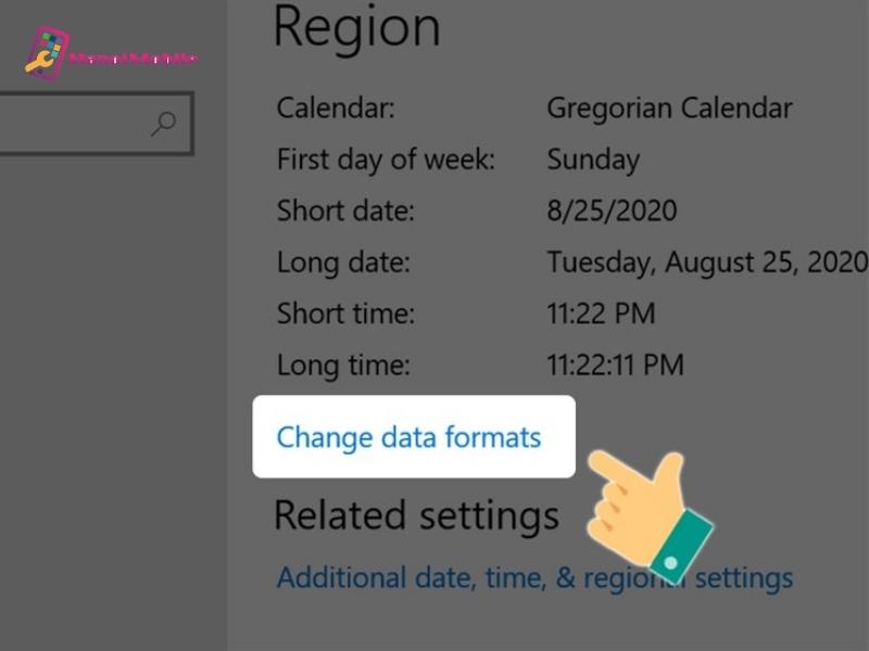 Chọn mục Change data formats