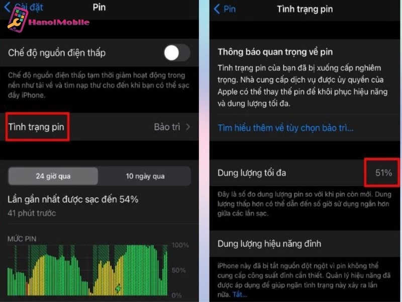 Tình trạng pin iPhone không tốt