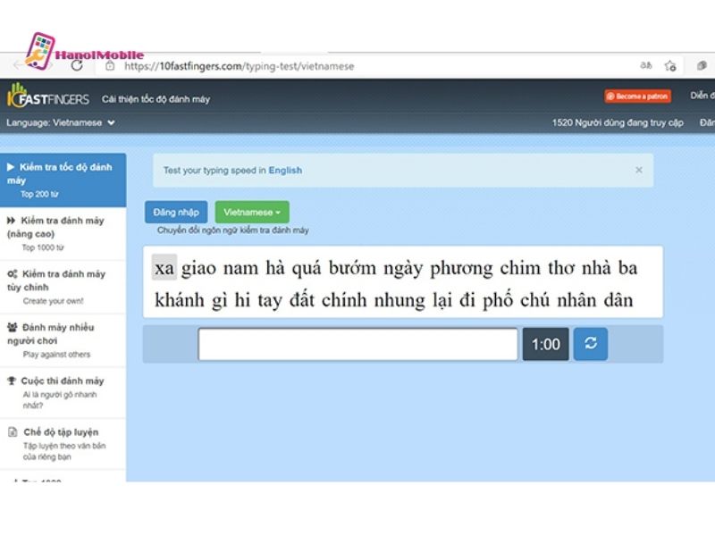 Kiểm tra tốc độ đánh máy tính với 10FastFingers