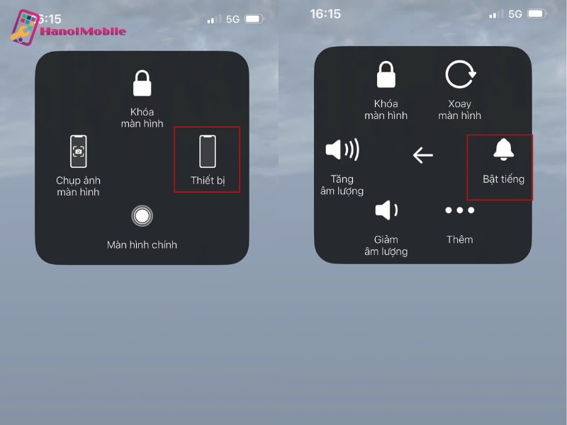 Tắt chế độ im lặng bằng Assistive Touch