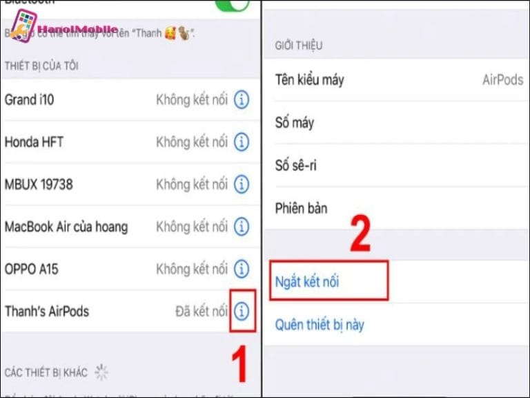 Ngắt kết nối và kết nối lại AirPods với điện thoại
