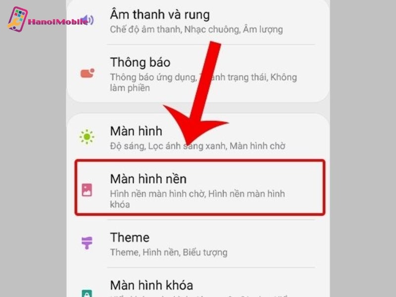 Cài đặt hình nền từ mục cài đặt